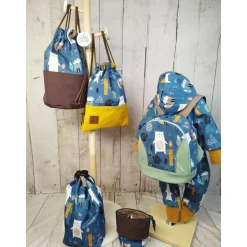 Kindergarten Turnbeutel Waldtiere petrol– Softshell, 3 Größen, personalisierbar