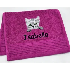 Kinderhandtuch ( 30 x 50 cm ) + Motiv Katzenkopf / Katze (#Nr.61) + Name / Gästehandtuch