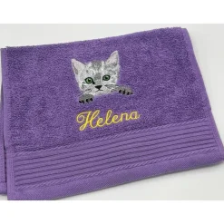 Kinderhandtuch ( 30 x 50 cm ) + Motiv Katzenkopf / Katze (#Nr.61) + Name / Gästehandtuch