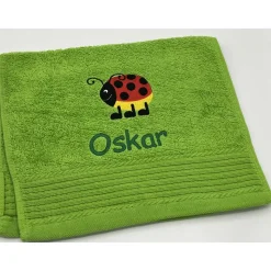 Kinderhandtuch ( 30 x 50 cm ) + Marienkäfer (#Nr.27) + Name / Gästehandtuch