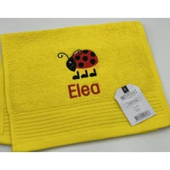 Kinderhandtuch ( 30 x 50 cm ) + Marienkäfer (#Nr.27) + Name / Gästehandtuch