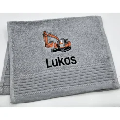 Kinderhandtuch ( 30 x 50 cm ) + Bagger (#Nr.60) + Name / Gästehandtuch