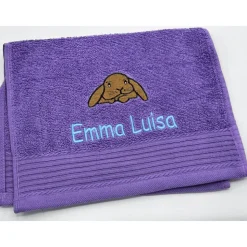 Kinderhandtuch ( 30 x 50 cm ) + Kaninchen (#Nr.22) + Name / Gästehandtuch