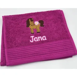 Kinderhandtuch ( 30 x 50 cm ) + Pferd (#Nr.108) + Name / Gästehandtuch