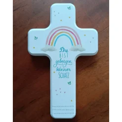 Kinderholzkreuz, Kreuz Holz, Taufe Geschenke -  Du bist geborgen Kleiner SCHATZ