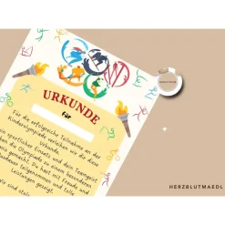 Kinderolympiade Urkunde - Perfektes Mitgebsel oder Auszeichnung für die Kinderparty |Kinderolympiade Spiele