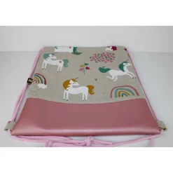 Kinderrucksack / Turnbeutel Einhorn beige / rosé (mit oder ohne Name)