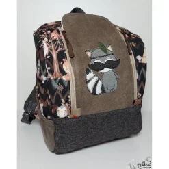 Kinderrucksack für Kindergarten oder Musikbox, mit Boho Waschbär, Personalisierung möglich