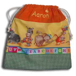 Kindertasche Kinderbeutel Wäschebeutel Kindergarten Elefant Zebra personalisiert mit Namen Geschenkidee Schulanfang