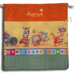 Kindertasche Kinderbeutel Wäschebeutel Kindergarten Elefant Zebra personalisiert mit Namen Geschenkidee Schulanfang