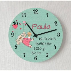 Kinderzimmer Wanduhr Baby Geburtsuhr Hase Mädchen Geburtsanzeige Geschenk zur Geburt