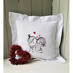 Kissen Freundschaft Paare Liebe Kaffee trinken GESTICKT 30 x 30cm. komplett mit Füllung Hochzeit