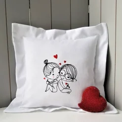 Kissen Freundschaft Paare Liebe Kaffee trinken GESTICKT 30 x 30cm. komplett mit Füllung Hochzeit