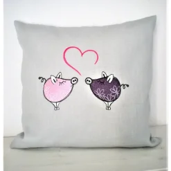 Kissen Geschenk für Paare Liebe Schweinchen  40x40cm GESTICKT mit Reißverschluss