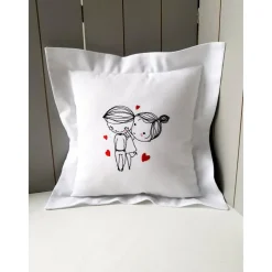 Kissen Geschenk Paare Liebe "wer bin ich?" GESTICKT 30 x 30cm. komplett mit Füllung .