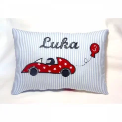 Kissen mit Auto Namenskissen für Jungen cooles Kissen mit Rennwagen Rennauto Geschenk zum Geburtstag