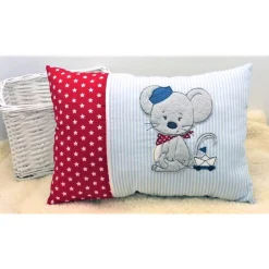 Kissen mit Namen Kinderkissen Namenskissen Babykissen Geburtskissen Maus mit Boot personalisiert Geschenk Taufe Geburt