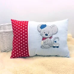Kissen mit Namen Kinderkissen Namenskissen Babykissen Geburtskissen Maus mit Boot personalisiert Geschenk Taufe Geburt