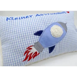 Kissen mit Namen Rakete Astronaut Raumfahrt Namenskissen Taufkissen Kuschelkissen Kindergartenkissen Geburtsgeschenk