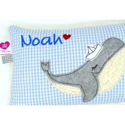 Kissen mit Namen, Wal Fisch Namenskissen Taufkissen Kuschelkissen Kindergartenkissen Geburtsgeschenk