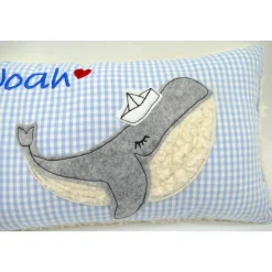 Kissen mit Namen, Wal Fisch Namenskissen Taufkissen Kuschelkissen Kindergartenkissen Geburtsgeschenk