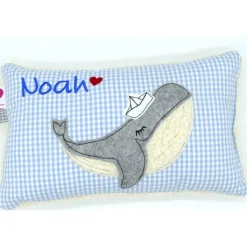 Kissen mit Namen, Wal Fisch Namenskissen Taufkissen Kuschelkissen Kindergartenkissen Geburtsgeschenk