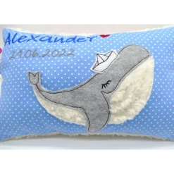 Kissen mit Namen, Wal Fisch Namenskissen Taufkissen Kuschelkissen Kindergartenkissen Geburtsgeschenk