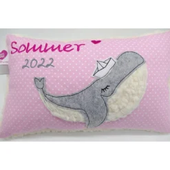 Kissen mit Namen, Wal Fisch Namenskissen Taufkissen Kuschelkissen Kindergartenkissen Geburtsgeschenk