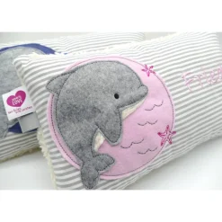 Kissen mit Namen,Delfin Delphin Wal Fisch Namenskissen Taufkissen Kuschelkissen Kindergartenkissen Geburtsgeschenk
