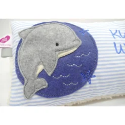 Kissen mit Namen,Delfin Delphin Wal Fisch Namenskissen Taufkissen Kuschelkissen Kindergartenkissen Geburtsgeschenk