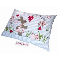 Kissen Namenskissen Kinderkissen ...kleine Blumenwiese...hellblau...Häschen