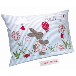 Kissen Namenskissen Kinderkissen ...kleine Blumenwiese...hellblau...Häschen