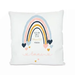 Kissen Regenbogen zur Geburt u. Taufe für Babys u. Neugeborene, Geburtskissen mit Geburtsdaten personalisiert