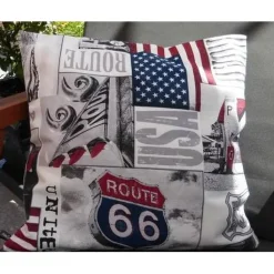 Kissenhülle 'Route 66', Motorrad, Unikat von hessmade