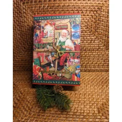 Klappdeckelbox mit Serviettenmotiv " Weihnachtsmanns Werkstatt " goldene Aufschrift