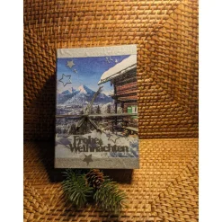 Klappdeckelbox mit Serviettenmotiv " Winterlandschaft " mit silberner Aufschrift