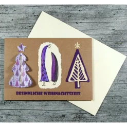 Klappkarte **Baum lila** von ZWEIFARBIG Kraftpapier Weihnachtswünsche Frohe Weihnachten Grußkarte Baum