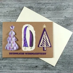 Klappkarte **Baum lila** von ZWEIFARBIG Kraftpapier Weihnachtswünsche Frohe Weihnachten Grußkarte Baum