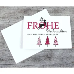 Klappkarte **3Bäume+Hirsch** von ZWEIFARBIG Weihnachtswünsche Frohe Weihnachten Grußkarte Weihnachtskarte Weihnachtsgrüße Baum Hirsch