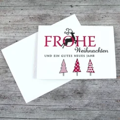 Klappkarte **3Bäume+Hirsch** von ZWEIFARBIG Weihnachtswünsche Frohe Weihnachten Grußkarte Weihnachtskarte Weihnachtsgrüße Baum Hirsch