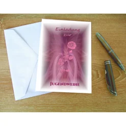 Klappkarte, Einladung,  zur Jugendweihe Format DIN 6 hoch