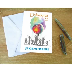 Klappkarte, Einladung,  zur Jugendweihe Format DIN 6 hoch