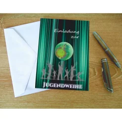 Klappkarte, Einladung,  zur Jugendweihe Format DIN 6 hoch