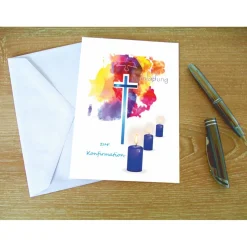 Klappkarte, Einladung,  zur Konfirmation Format DIN 6 hoch