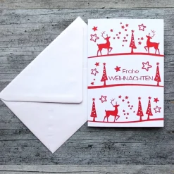 Klappkarte **Hirsche rot** von ZWEIFARBIG Weihnachtswünsche Frohe Weihnachten Grußkarte Weihnachtskarte