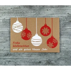 Klappkarte **5Kugeln** von ZWEIFARBIG Kraftpapier Weihnachtswünsche Frohe Weihnachten Grußkarte Kugeln
