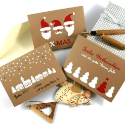 Klappkarte **3Wichtel** von ZWEIFARBIG Kraftpapier Weihnachtswünsche Frohe Weihnachten Grußkarte Wichtel