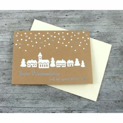 Klappkarte **Winterdorf** von ZWEIFARBIG Kraftpapier Weihnachtswünsche Frohe Weihnachten Weihnachtskarte Grüße