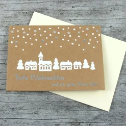 Klappkarte **Winterdorf** von ZWEIFARBIG Kraftpapier Weihnachtswünsche Frohe Weihnachten Weihnachtskarte Grüße