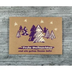Klappkarte **Winterwald** von ZWEIFARBIG Kraftpapier Weihnachtswünsche Frohe Weihnachten Grußkarte Baum